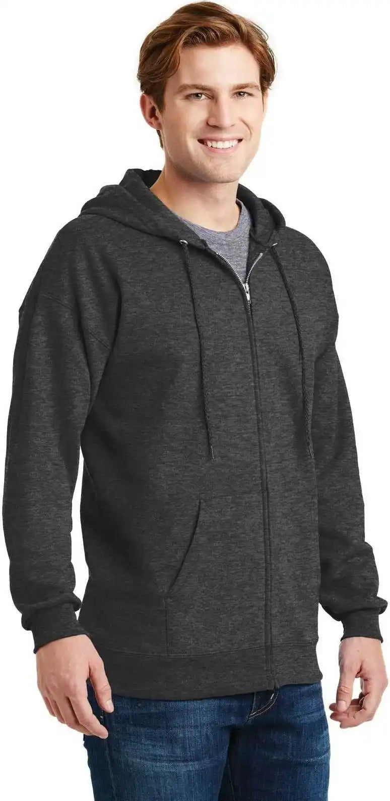 Hanes F283 Ultimate Cotton Full-zip Hooded Sweatshirt - Charcoal Heather