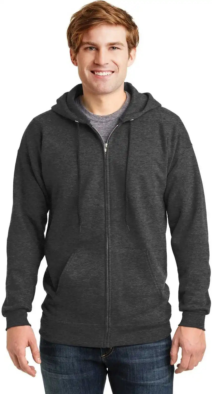 Hanes F283 Ultimate Cotton Full-zip Hooded Sweatshirt - Charcoal Heather