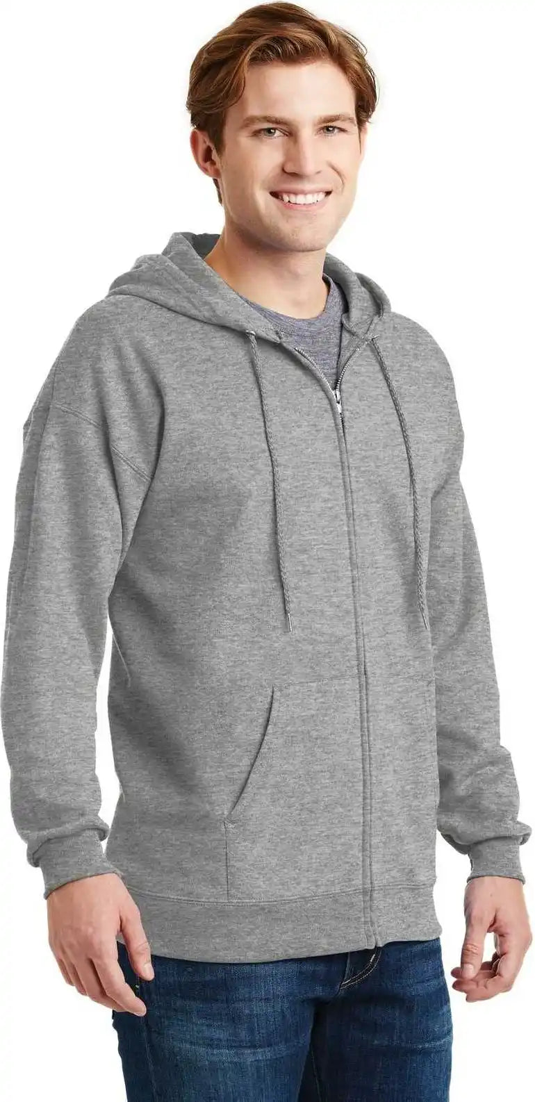 Hanes F283 Ultimate Cotton Full Zip Hooded Sweatshirt Light Steel