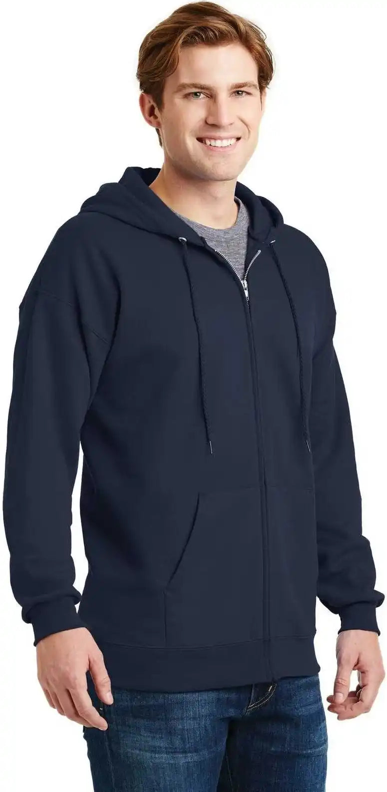 Hanes F283 Ultimate Cotton Full Zip Hooded Sweatshirt Navy