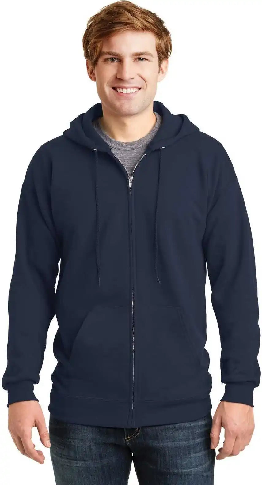 Hanes F283 Ultimate Cotton Full Zip Hooded Sweatshirt Navy