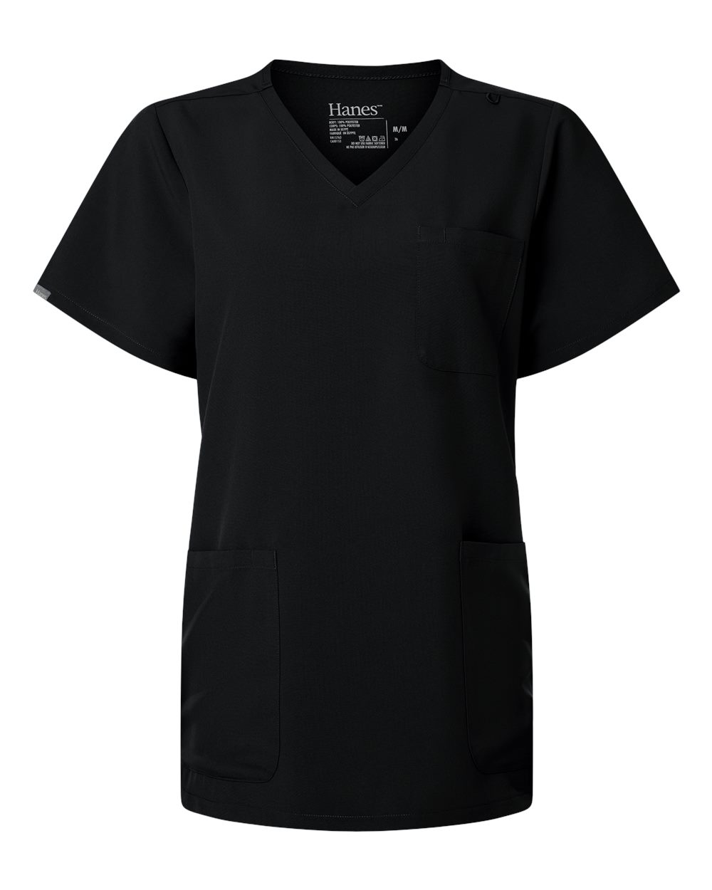 Hanes Hsb002 Women’s V-neck 3 Pocket Scrub Top - Black