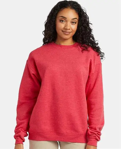 Hanes P160 Ecosmartâ Crewneck Sweatshirt - Heather Red