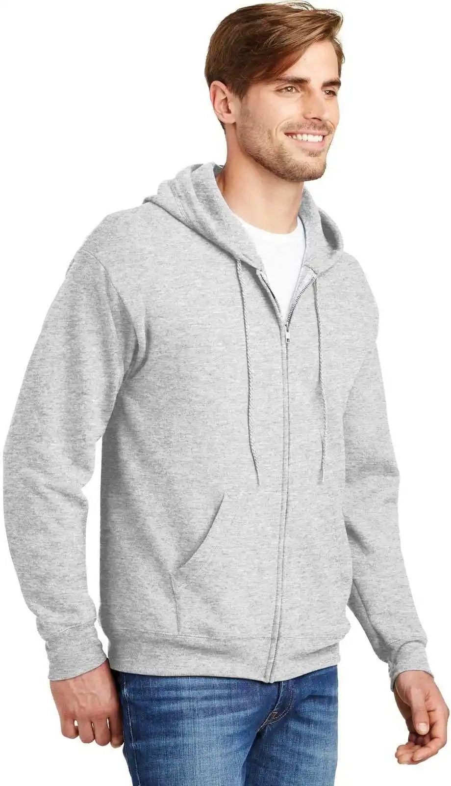 Hanes P180 Ecosmart Full-zip Hooded Sweatshirt - Ash