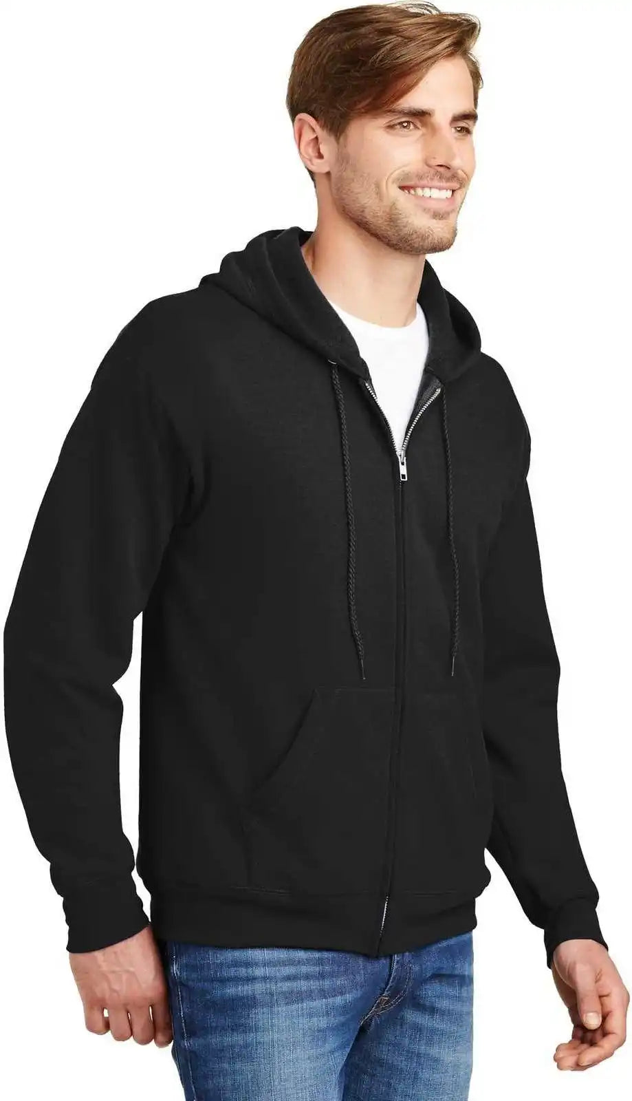 Hanes P180 Ecosmart Full Zip Hooded Sweatshirt Black