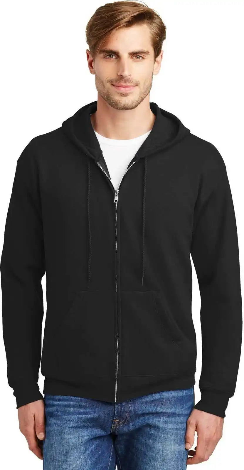 Hanes P180 Ecosmart Full-zip Hooded Sweatshirt - Black