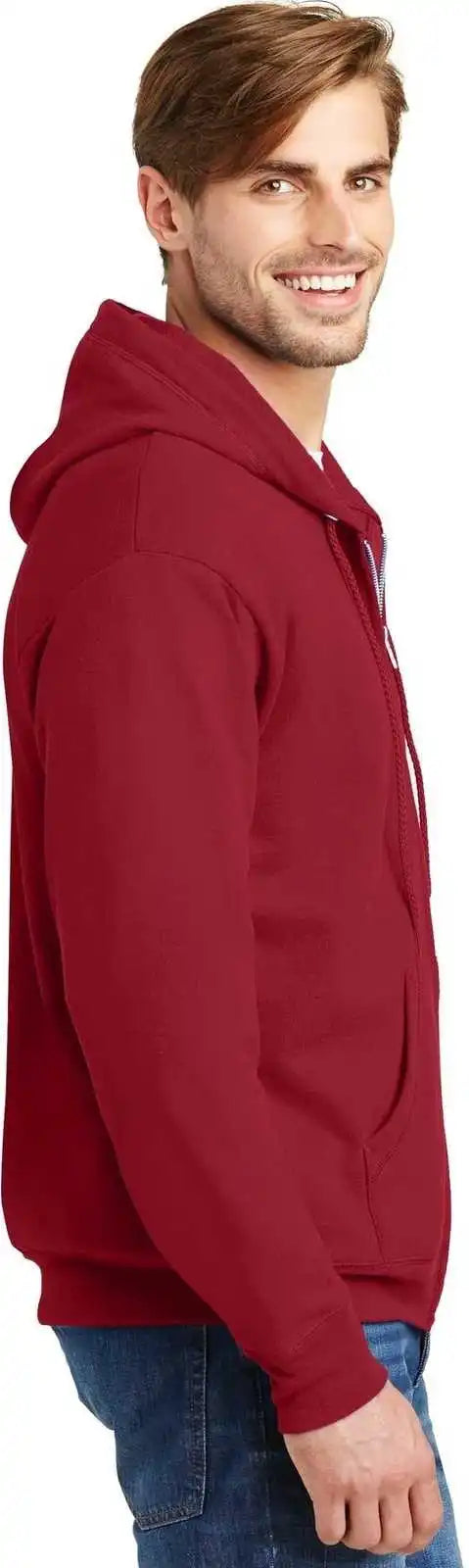 Hanes P180 Ecosmart Full Zip Hooded Sweatshirt Deep Red