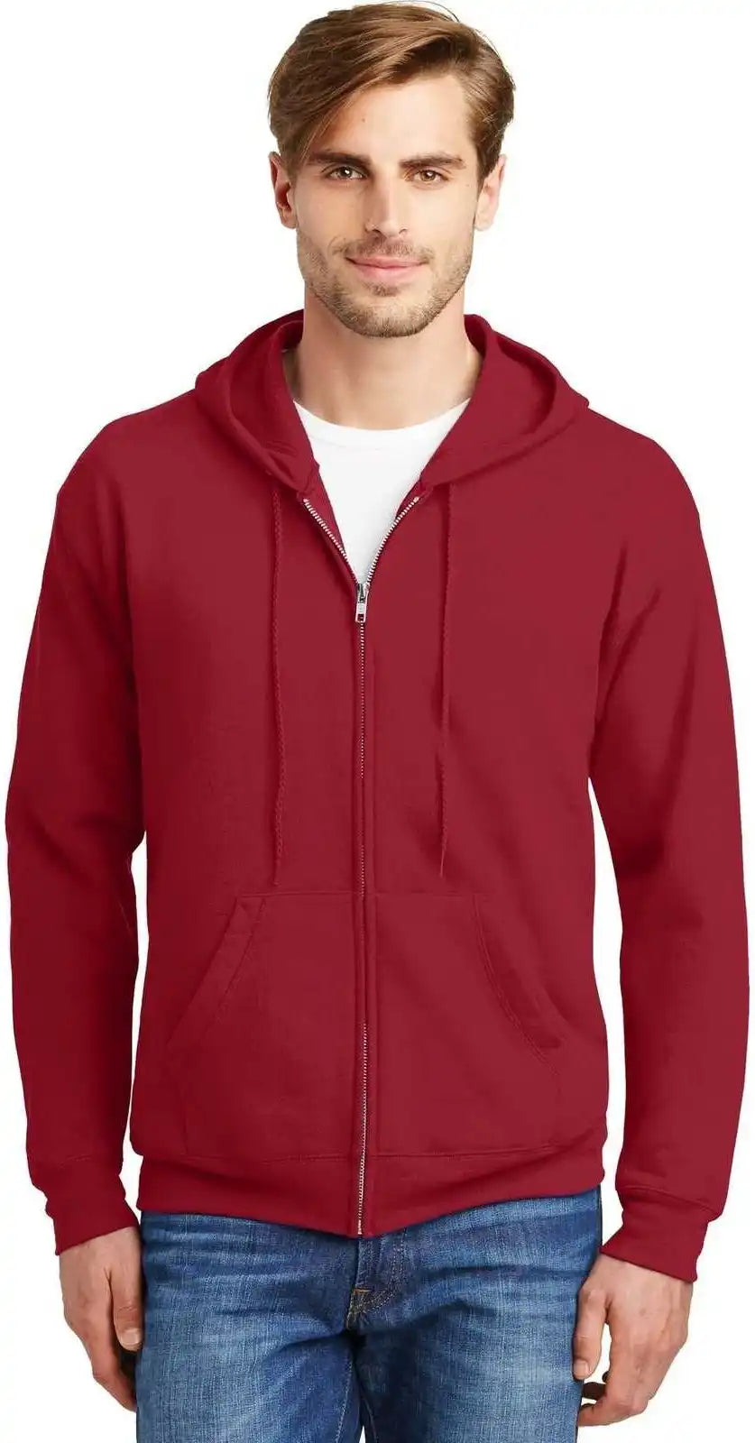 Hanes P180 Ecosmart Full Zip Hooded Sweatshirt Deep Red