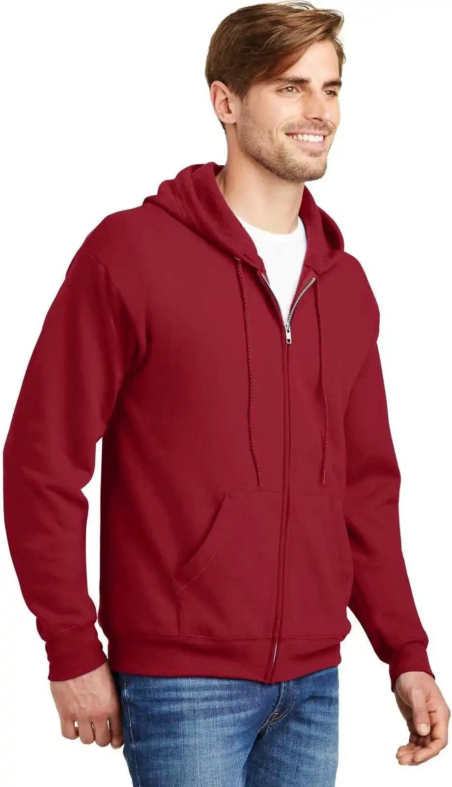 Hanes P180 Ecosmart Full Zip Hooded Sweatshirt Deep Red