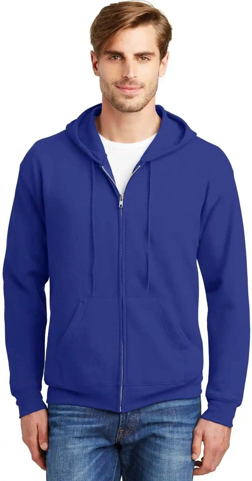 Hanes P180 Ecosmart Full-zip Hooded Sweatshirt - Deep Royal