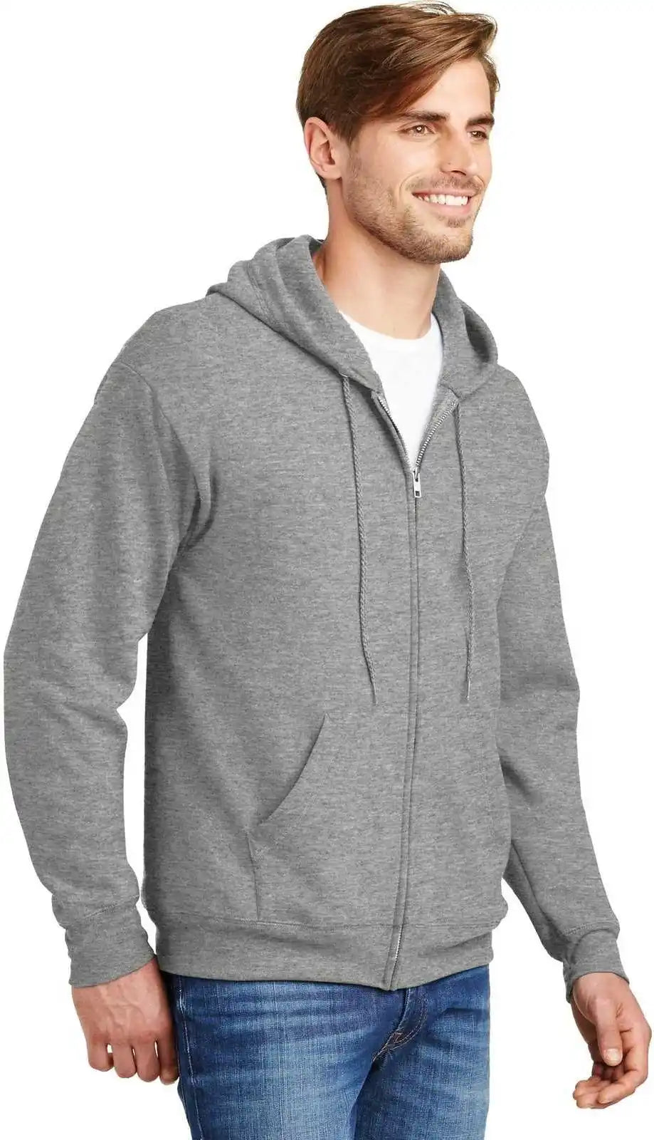 Hanes P180 Ecosmart Full Zip Hooded Sweatshirt Light Steel