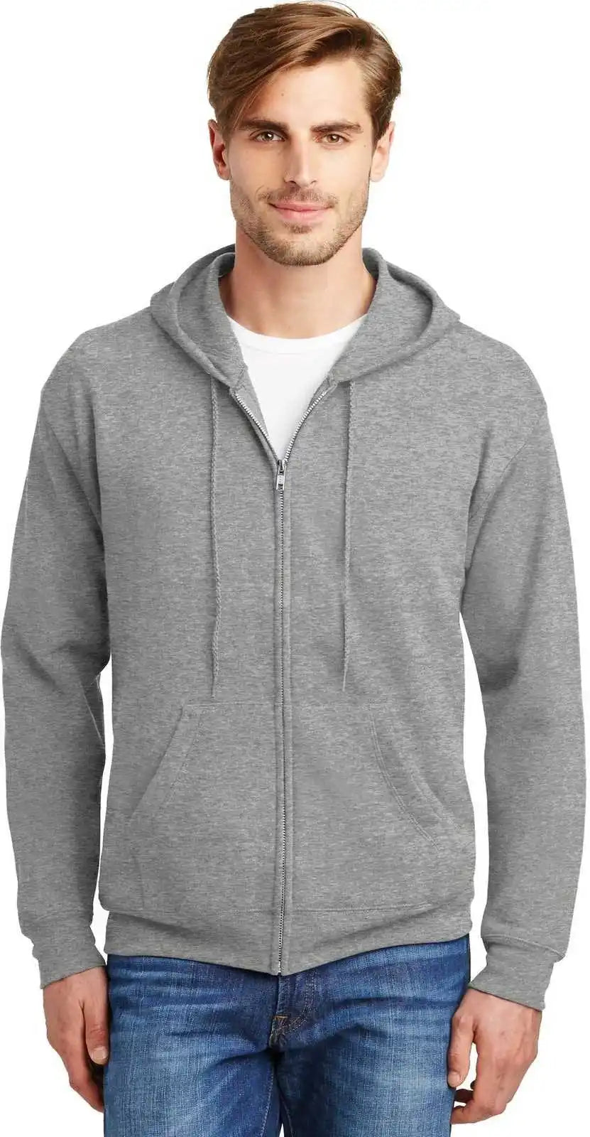 Hanes P180 Ecosmart Full Zip Hooded Sweatshirt Light Steel