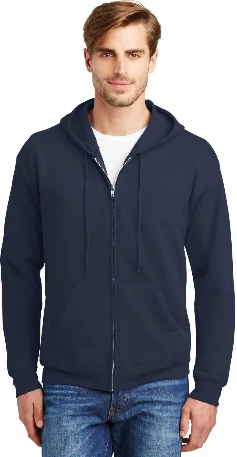 Hanes P180 Ecosmart Full Zip Hooded Sweatshirt Navy