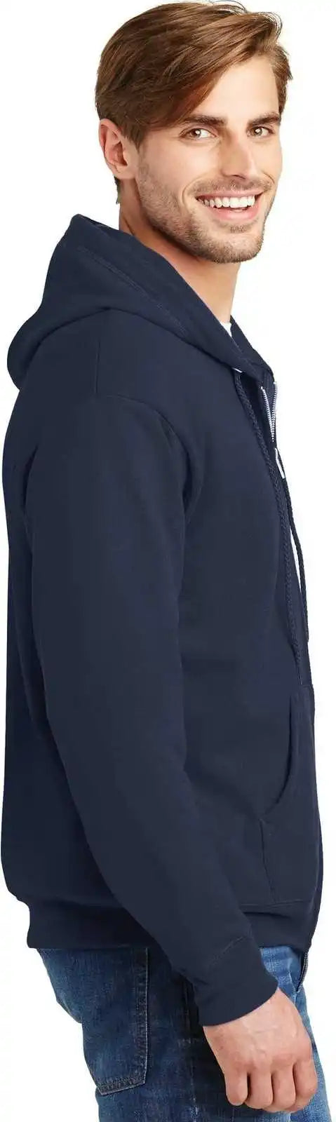 Hanes P180 Ecosmart Full Zip Hooded Sweatshirt Navy