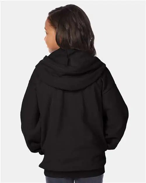 Hanes P480 Ecosmart® Youth Full-zip Hooded Sweatshirt - Black