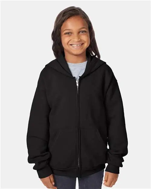 Hanes P480 Ecosmart® Youth Full-zip Hooded Sweatshirt - Black