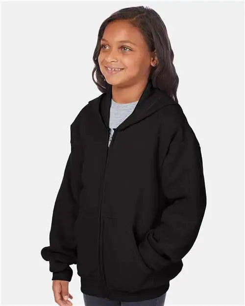 Hanes P480 Ecosmart® Youth Full-zip Hooded Sweatshirt - Black