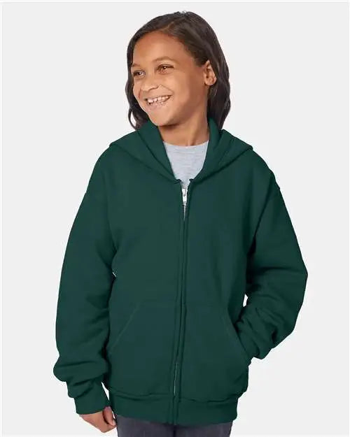Hanes P480 Ecosmart® Youth Full-zip Hooded Sweatshirt - Deep Forest