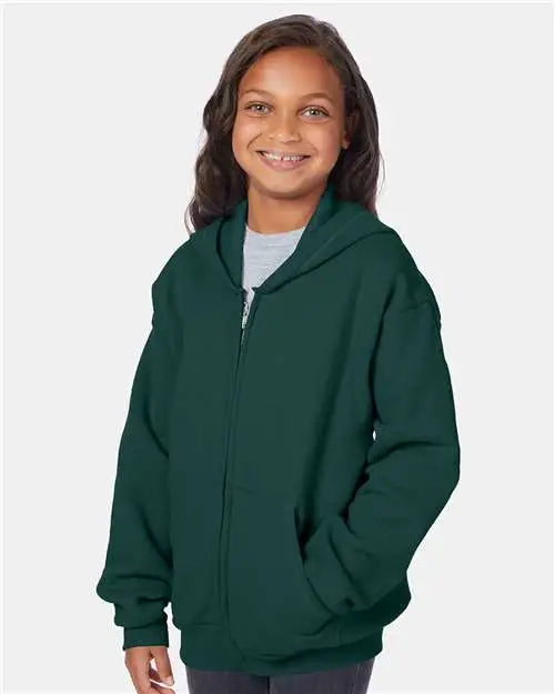 Hanes P480 Ecosmart® Youth Full-zip Hooded Sweatshirt - Deep Forest
