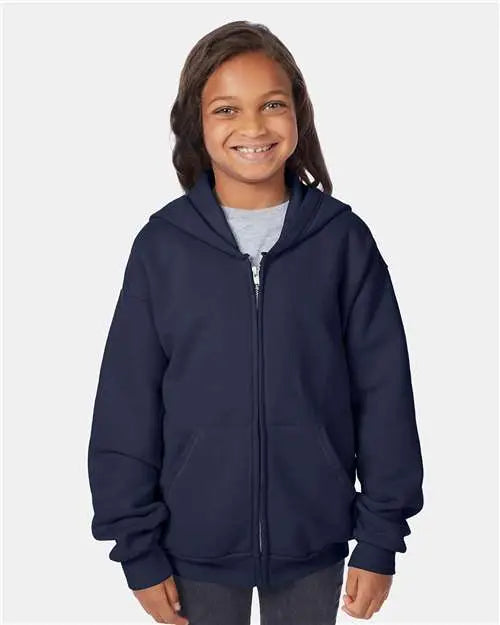 Hanes P480 Ecosmart® Youth Full-zip Hooded Sweatshirt - Navy