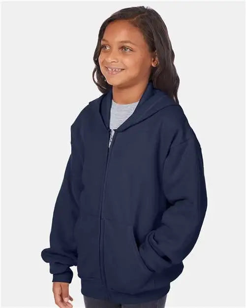 Hanes P480 Ecosmart® Youth Full-zip Hooded Sweatshirt - Navy
