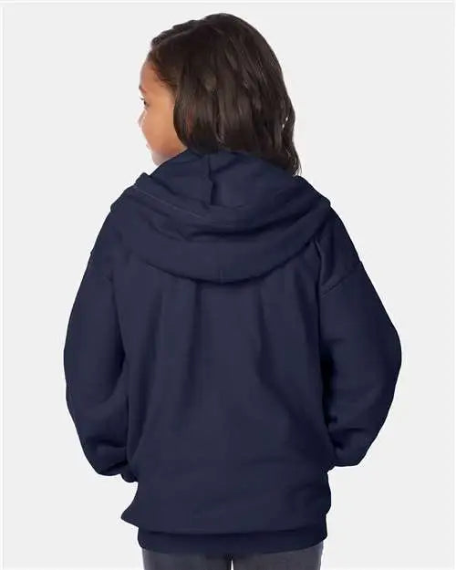 Hanes P480 Ecosmart® Youth Full-zip Hooded Sweatshirt - Navy