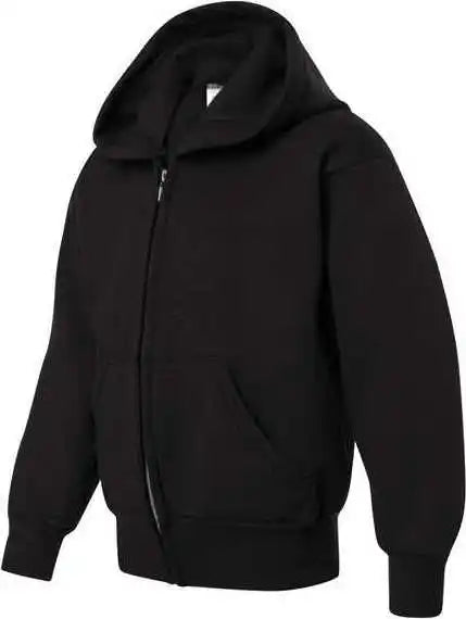 Hanes P480 Ecosmart Youth Full-zip Hooded Sweatshirt - Black
