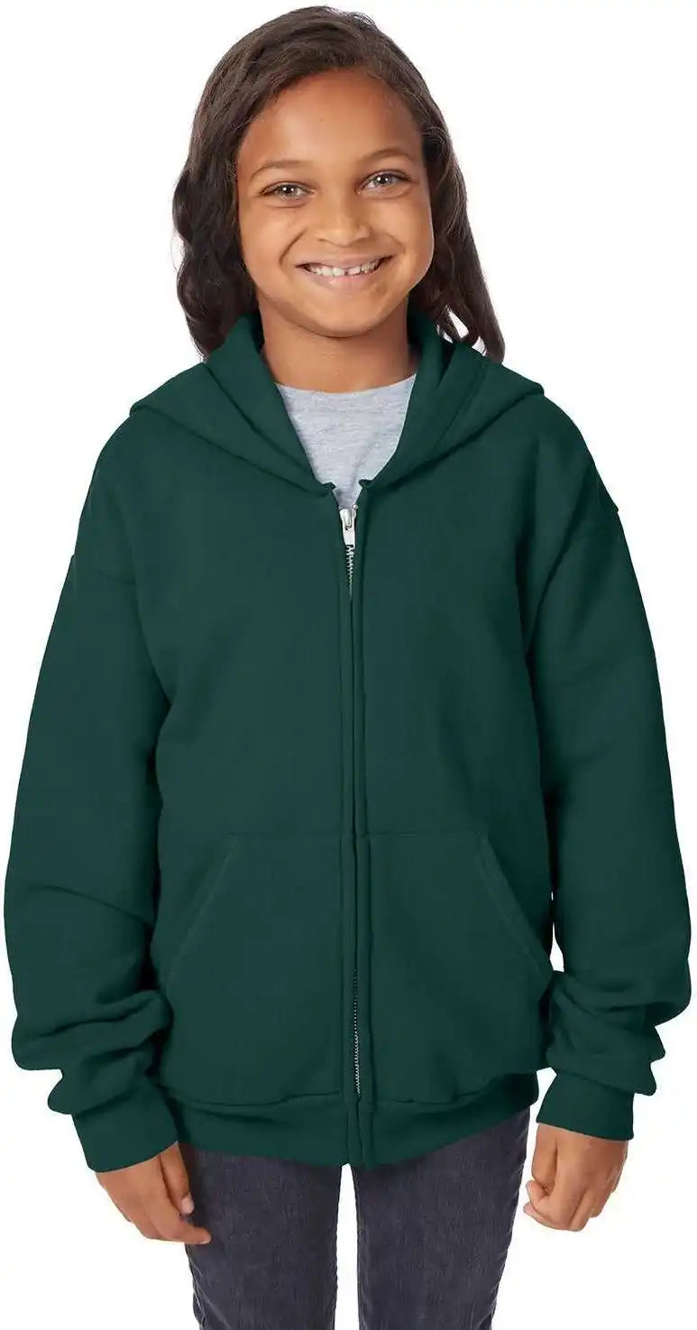Hanes P480 Ecosmart Youth Full Zip Hooded Sweatshirt Deep Forest