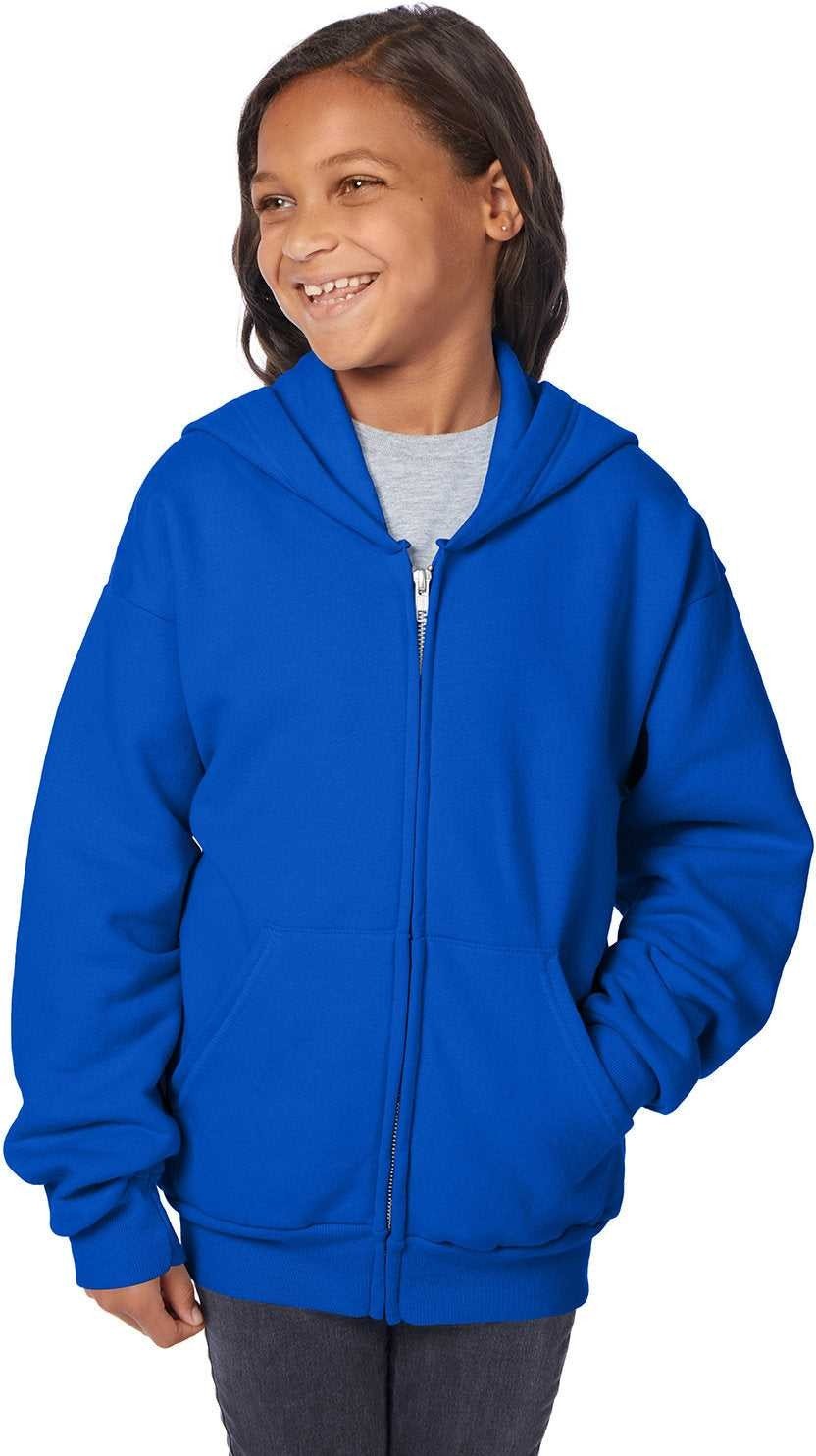 Hanes P480 Ecosmart Youth Full-zip Hooded Sweatshirt - Deep Royal