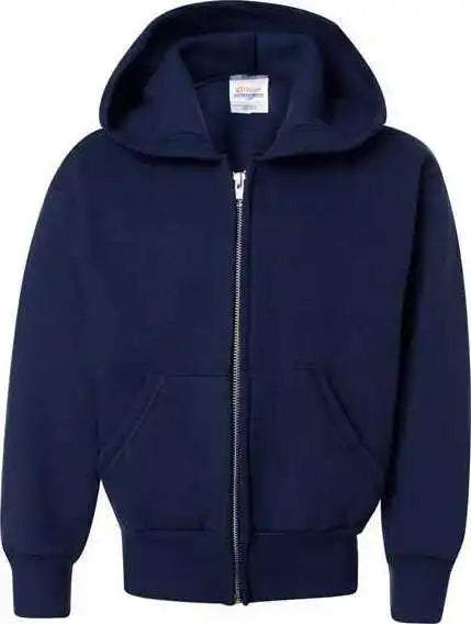 Hanes P480 Ecosmart Youth Full-zip Hooded Sweatshirt - Navy