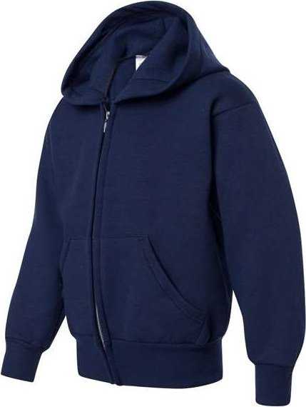 Hanes P480 Ecosmart Youth Full-zip Hooded Sweatshirt - Navy
