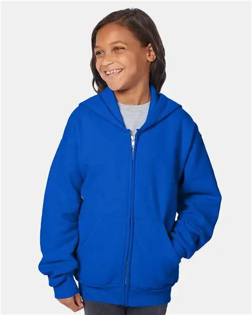 Hanes P480 Ecosmartâ Youth Full-zip Hooded Sweatshirt - Deep Royal
