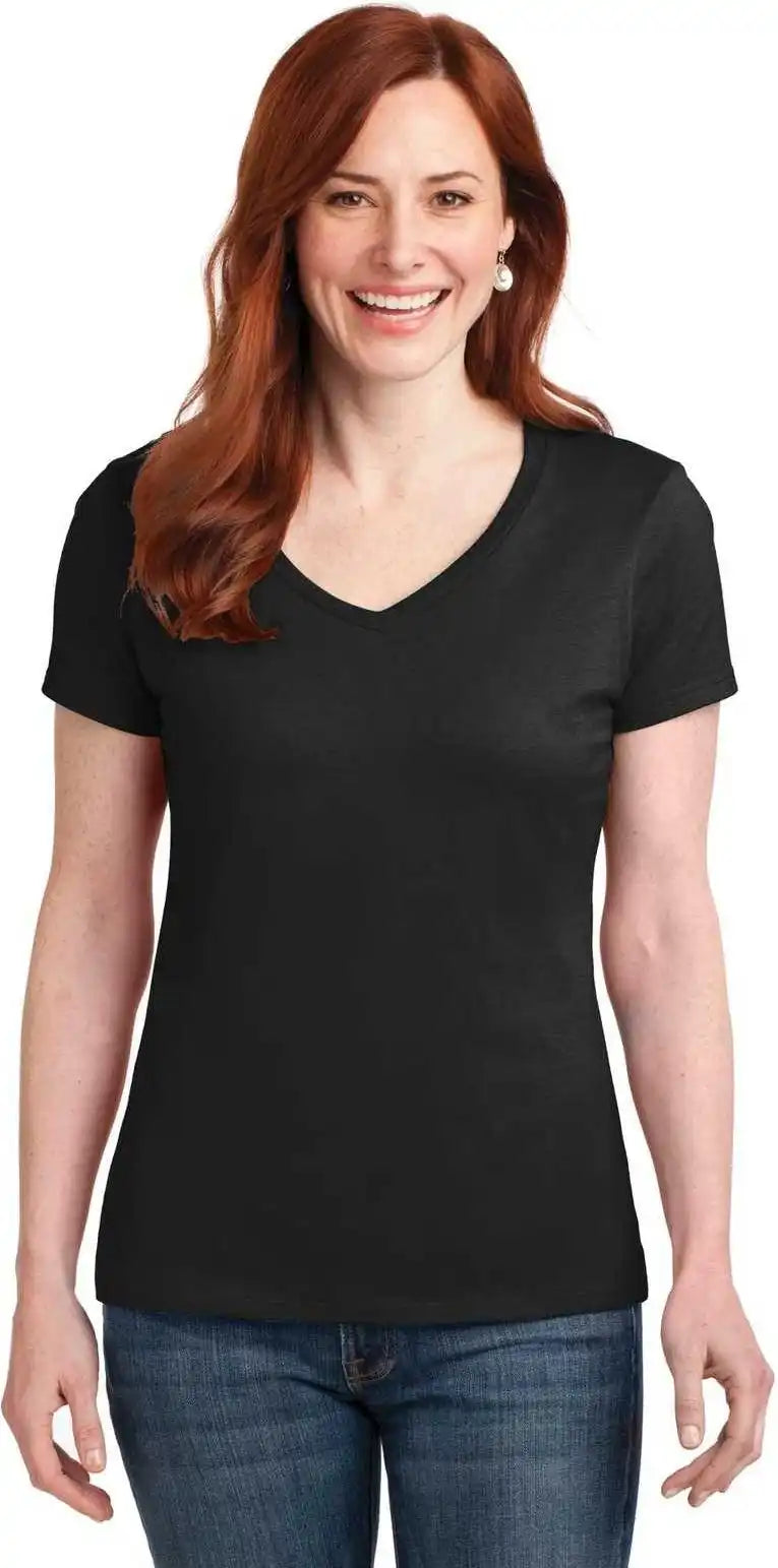 Hanes S04v Ladies Perfect t v Neck Shirt Black