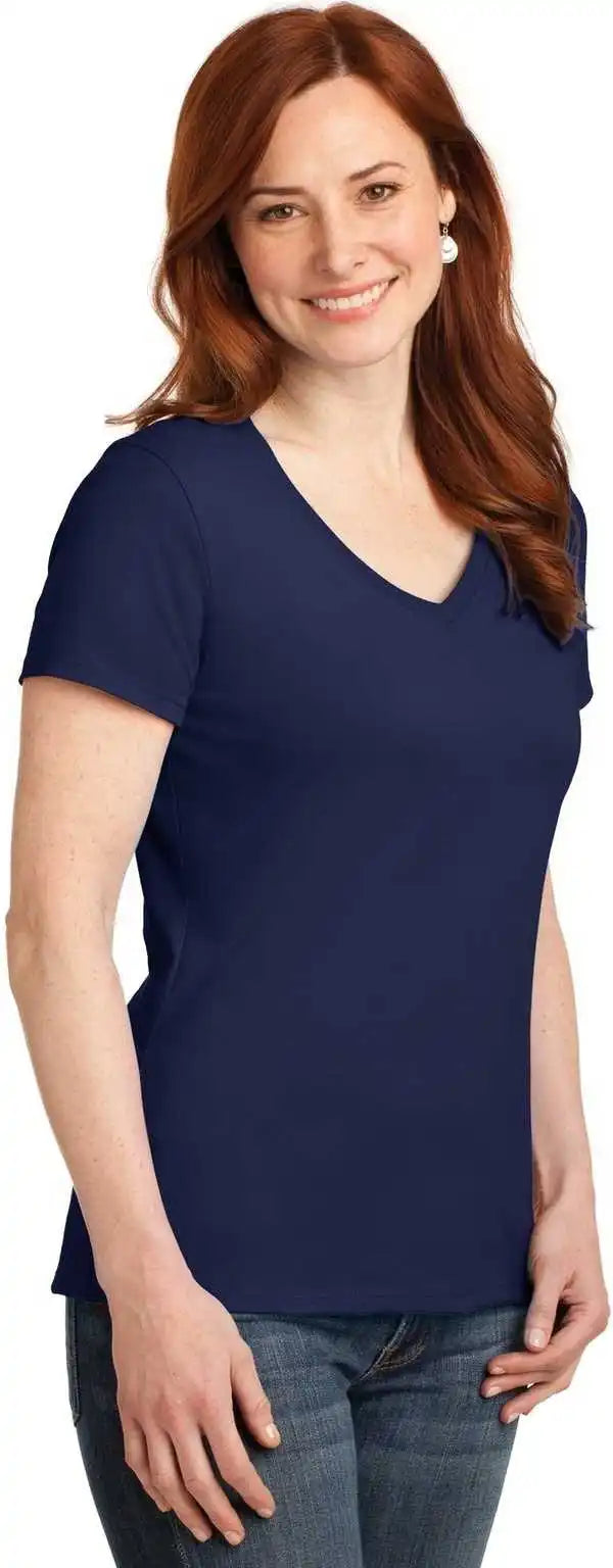 Hanes S04v Ladies Perfect t v Neck Shirt Navy