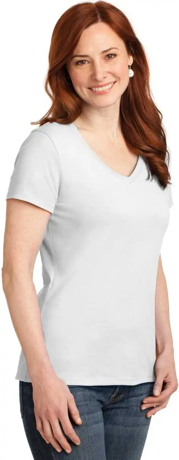 Hanes S04v Ladies Perfect t v Neck Shirt White