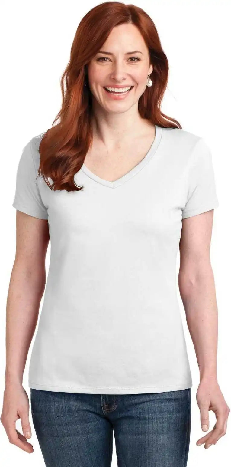 Hanes S04v Ladies Perfect t v Neck Shirt White