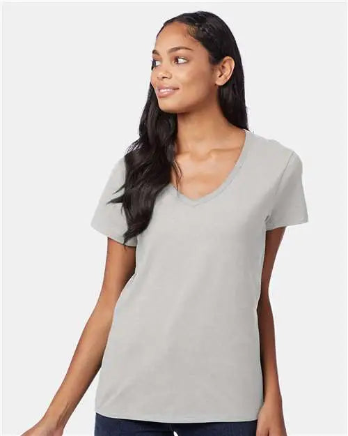 Hanes S04v Perfect-t Women’s V-neck T-shirt - Ash - Gray / s