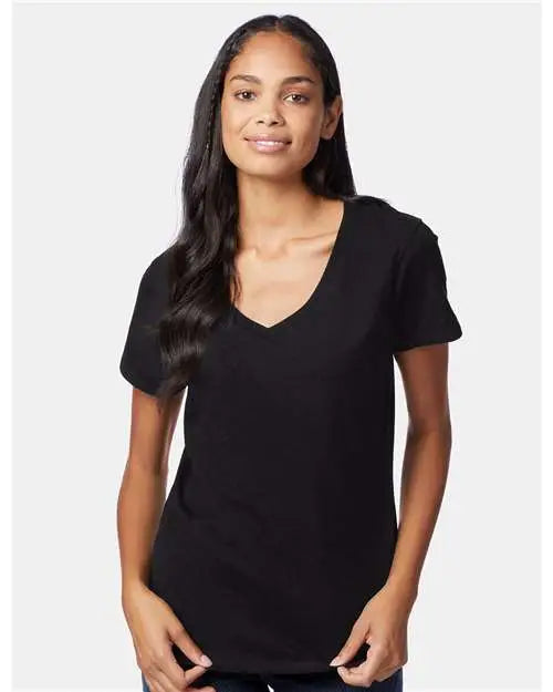 Hanes S04v Perfect-t Women’s V-neck T-shirt - Black