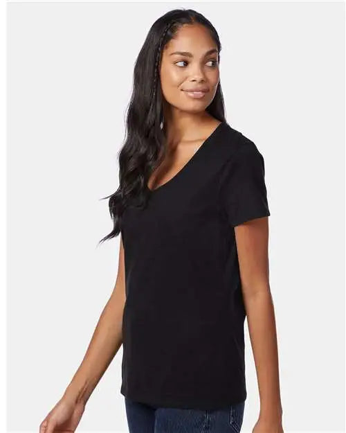 Hanes S04v Perfect-t Women’s V-neck T-shirt - Black