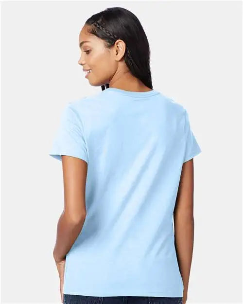 Hanes S04v Perfect-t Women’s V-neck T-shirt - Light Blue