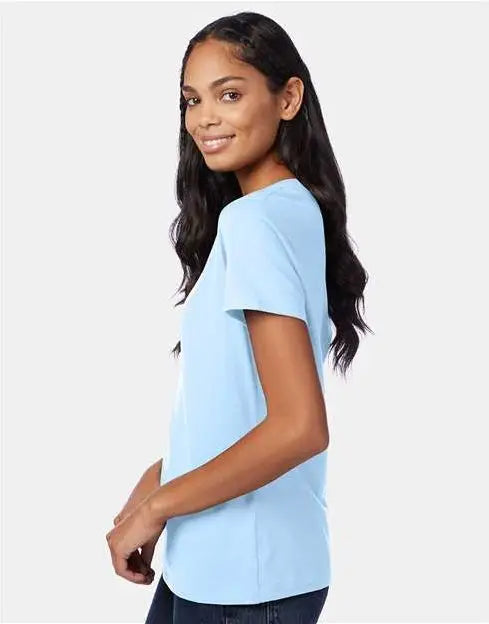 Hanes S04v Perfect-t Women’s V-neck T-shirt - Light Blue