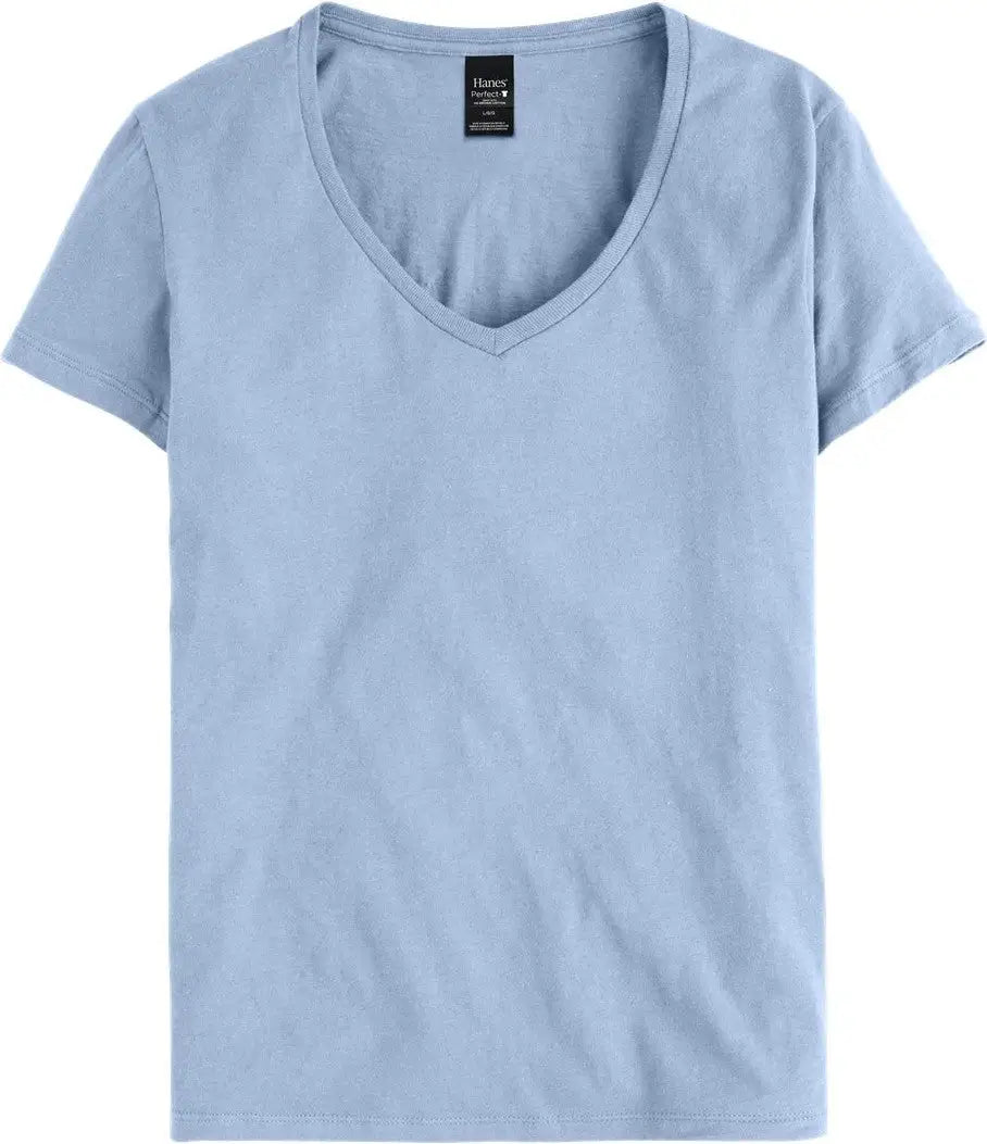 Hanes S04v Perfect-t Women’s V-neck T-shirt - Light Blue - Ice / s
