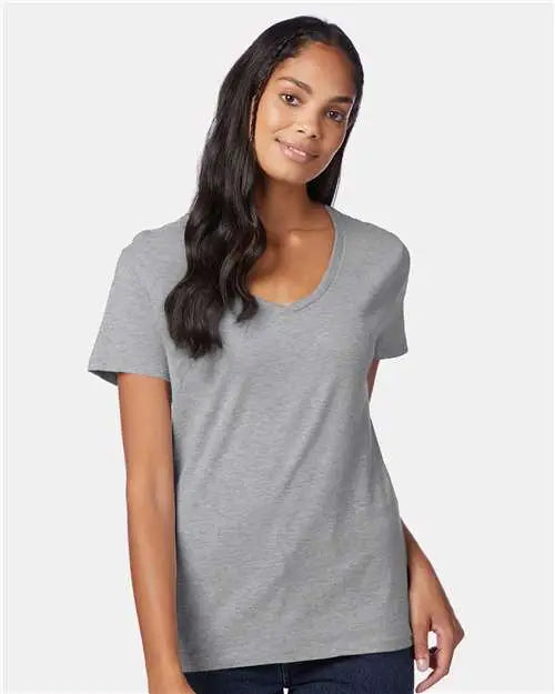 Hanes S04v Perfect-t Women’s V-neck T-shirt - Light Steel