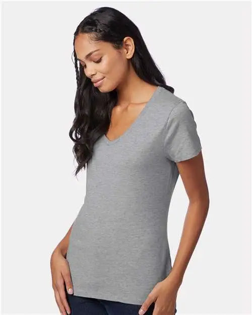 Hanes S04v Perfect-t Women’s V-neck T-shirt - Light Steel
