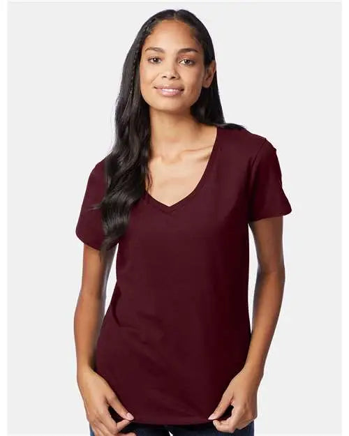 Hanes S04v Perfect-t Women’s V-neck T-shirt - Maroon
