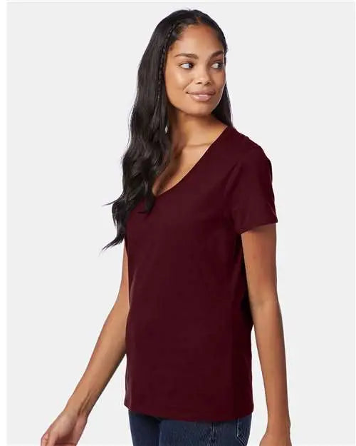 Hanes S04v Perfect-t Women’s V-neck T-shirt - Maroon