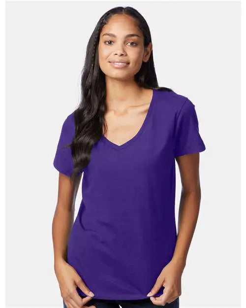 Hanes S04v Perfect-t Women’s V-neck T-shirt - Purple - s