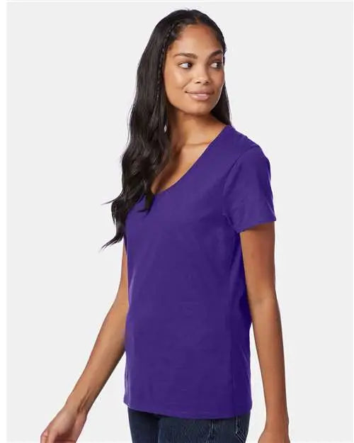 Hanes S04v Perfect-t Women’s V-neck T-shirt - Purple