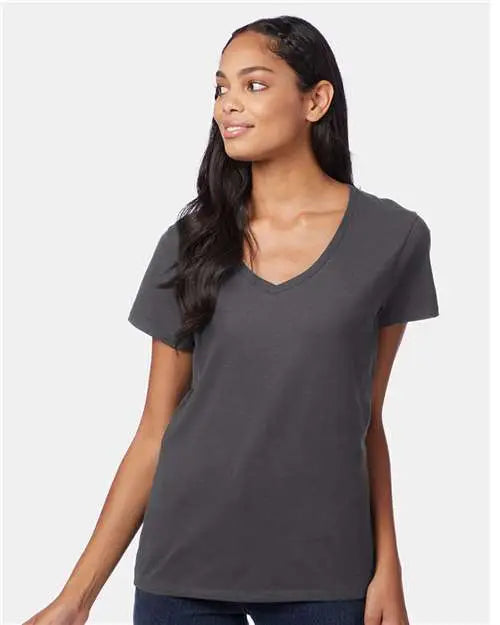 Hanes S04v Perfect-t Women’s V-neck T-shirt - Smoke Grey
