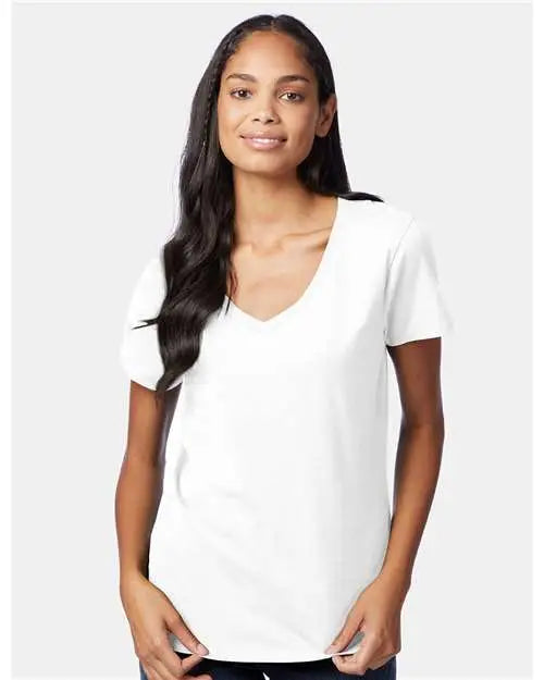Hanes S04v Perfect-t Women’s V-neck T-shirt - White